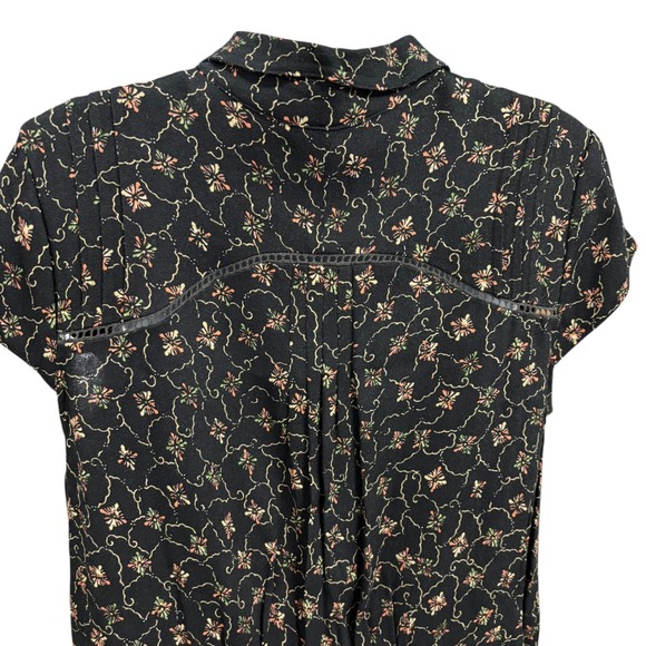 Free People Women's Floral PrintRomper Button‎ Front Short Sleeve Black Size S - Picture 4 of 12